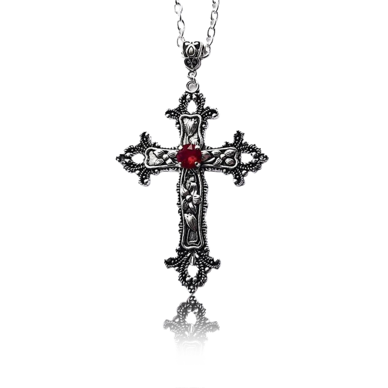 Collier Gothique Cœur Rouge Sur Chaine Longue 50 Cm - Style Amour Sombre - Bijoux Des Lys