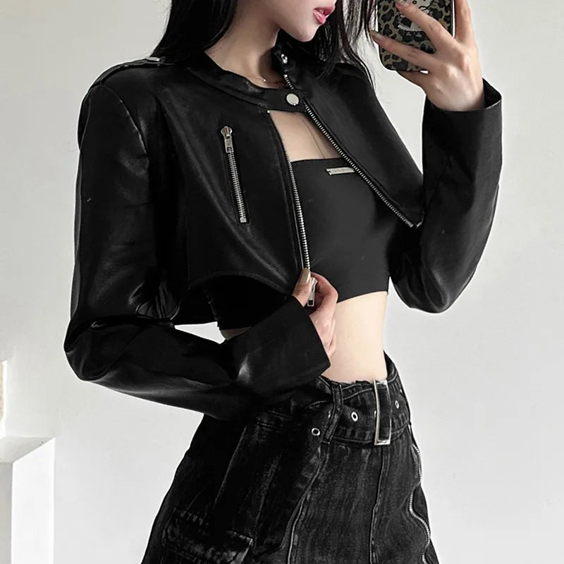 Veste courte réfléchssante métallque Y2K d'automne pour femme Veste courte réfléchssante métallque Y2K d'automne pour femme