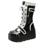 Bottines Gothiques à Plateforme Noires et Blanches avec Lacets