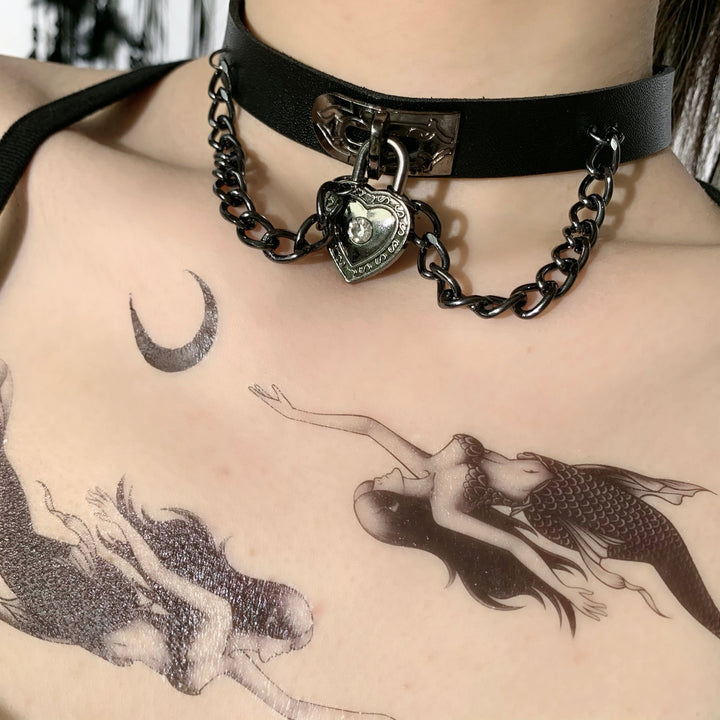 WEITING Collier ras du cou punk femme homme cuir noir clouté rivets collier gothique bijoux accessoires gothiques bleu foncé