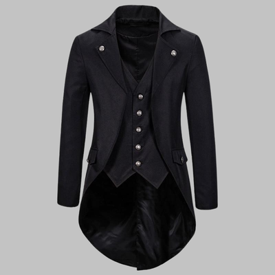 BuzzoXerex Veste Steampunk Homme Gothique Victorien – Manteau Frack Avec Colliers & Bagues, Costume Cosplay Carnaval Renaissance